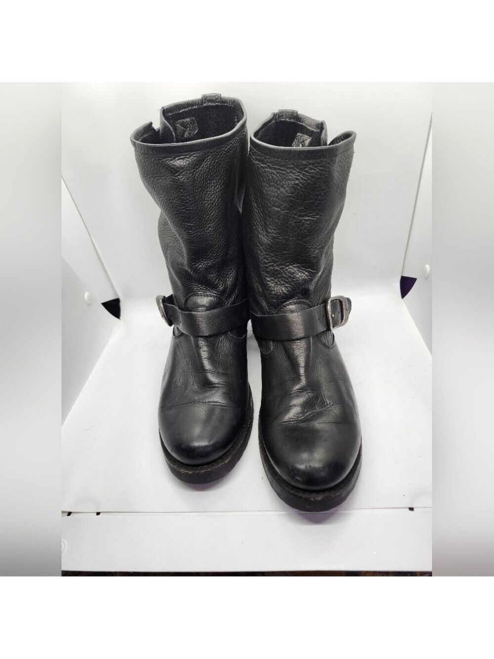 Frye Black Leather 1/2 Calf Boot Rubber Lug Soles Soft Buttery Tops Pull On Sz9B - Picture 1 of 8